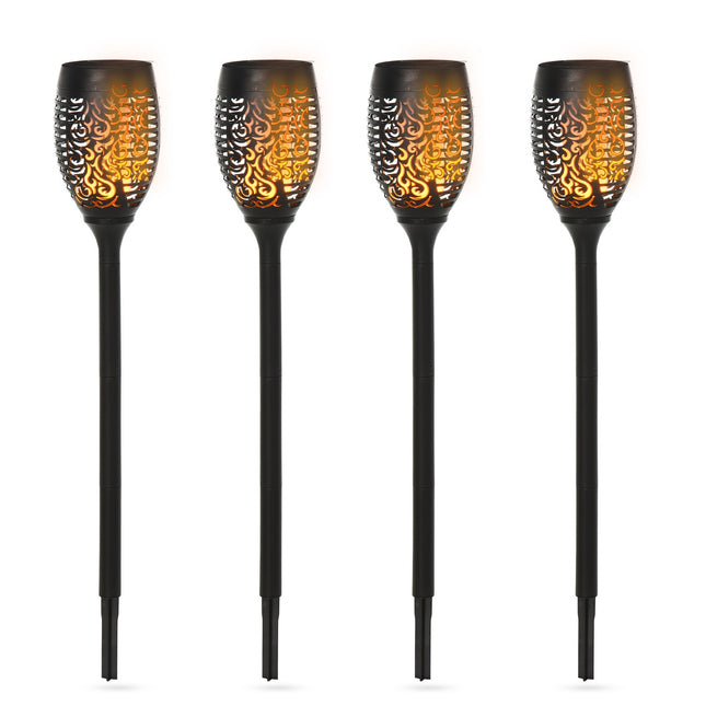 4er Set Solar Gartenleuchten - 6-8 Std. Licht, IP44, schwarz