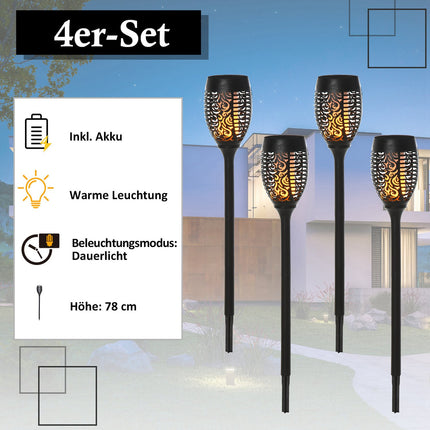 4er Set Solar Gartenleuchten - 6-8 Std. Licht, IP44, schwarz