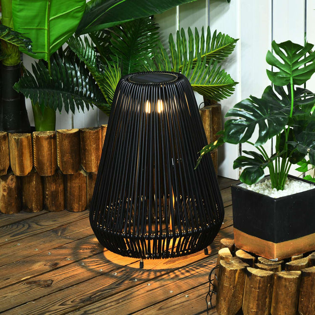 Solar-Wegeleuchte, wasserdichte Rattan-LED mit Sensor, schwarz