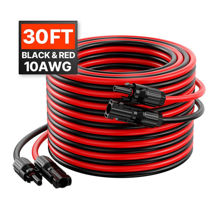 Solar Panel Extension Cable Set, 10AWG 30ft MC4, 2-Pack