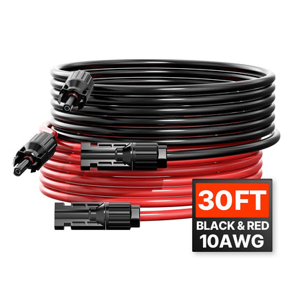 Solar Panel Extension Cable Set, 10AWG 30ft MC4, 2-Pack