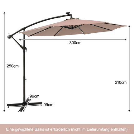 Solární zahradní slunečník s 40 LED světly, 300cm, béžová