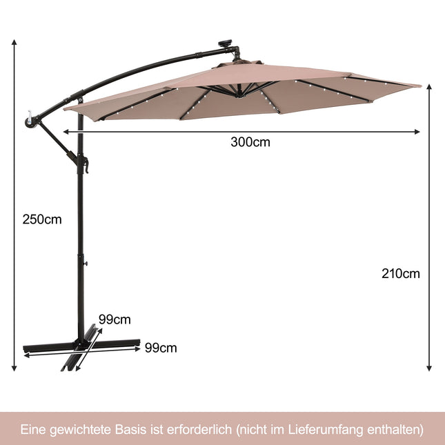 Solar-Terrassenschirm mit 40 LED-Leuchten, 300cm, Beige