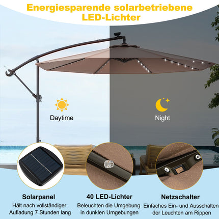 Solární zahradní slunečník s 40 LED světly, 300cm, béžová