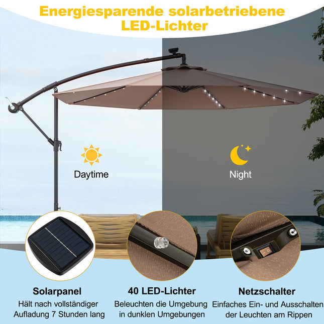 Solar-Terrassenschirm mit 40 LED-Leuchten, 300cm, Beige