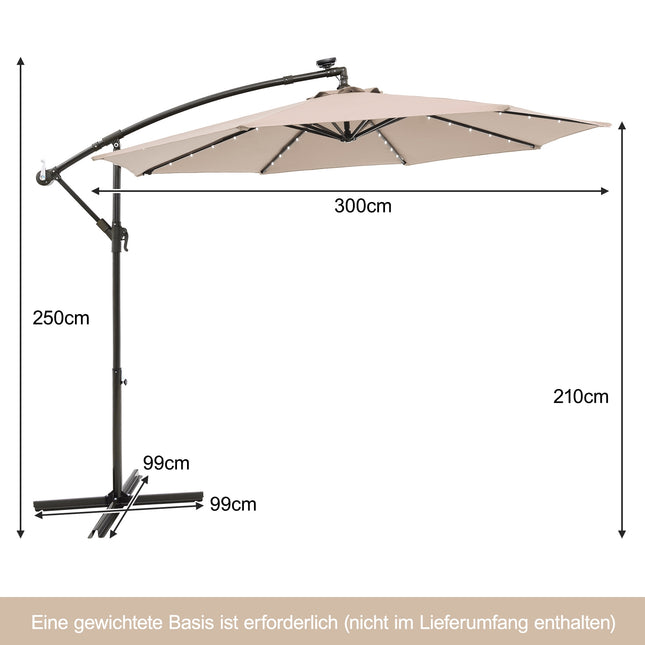 Solar-Terrassenschirm mit 40 LED-Leuchten, Beige, 300 cm