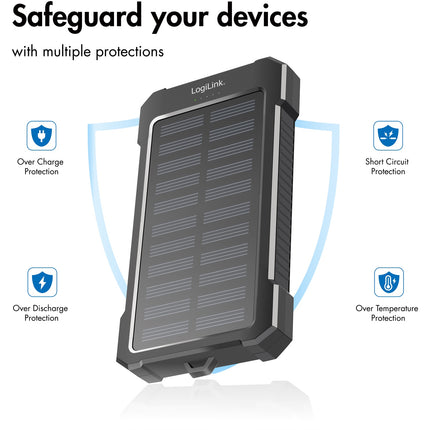 Solar-Powerbank 10.000 mAh 2xUSB-A + USB-C Ein-/Ausgang 12 W