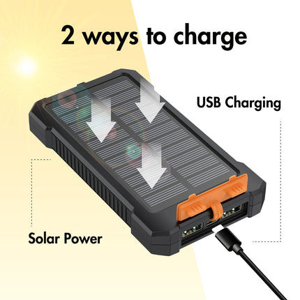 Solar-Powerbank 10.000 mAh 2xUSB-A + USB-C Ein-/Ausgang 12 W