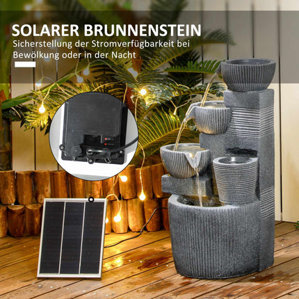 Solární 4patrová zahradní fontána s LED světly