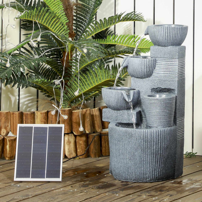 Solarbetriebener 4-stöckiger Gartenbrunnen mit LED-Beleuchtung