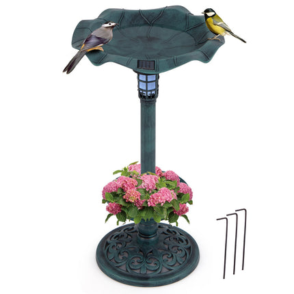 Solarbetriebenes Vogelbad mit LED-Licht und Pflanzgefäß