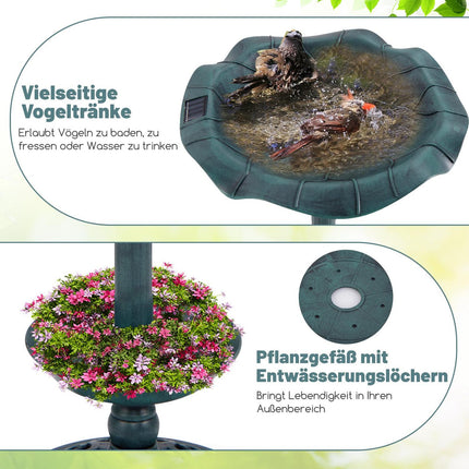Solarbetriebenes Vogelbad mit LED-Licht und Pflanzgefäß