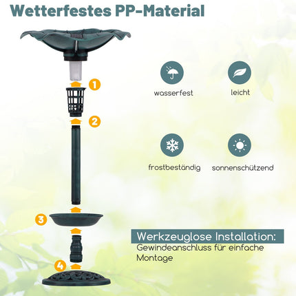 Solarbetriebenes Vogelbad mit LED-Licht und Pflanzgefäß