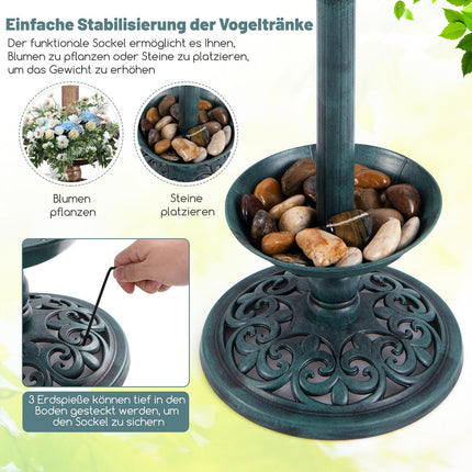 Solarbetriebenes Vogelbad mit LED-Licht und Pflanzgefäß