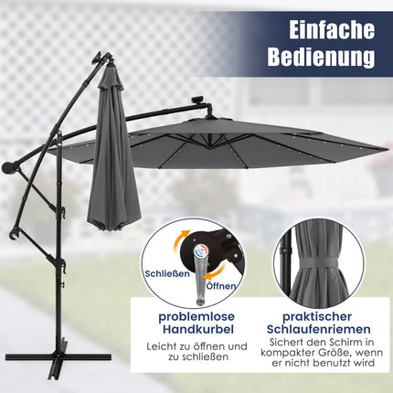 Solar-Ampelschirm, 300 cm, 40 LED-Lichter, Grau