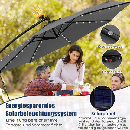 Solar-Ampelschirm, 300 cm, 40 LED-Lichter, Grau
