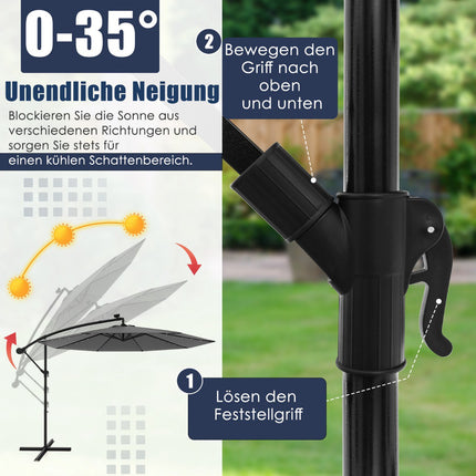 Solar-Ampelschirm, 300 cm, 40 LED-Lichter, Grau