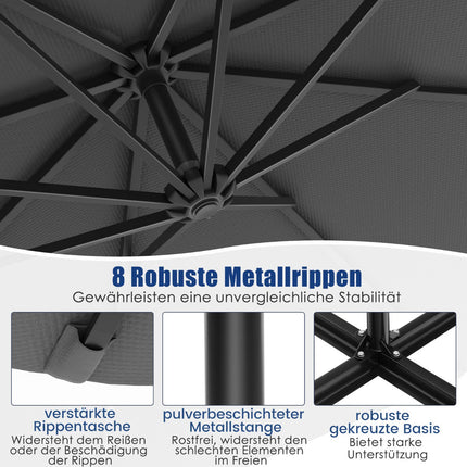 Solar-Ampelschirm, 300 cm, 40 LED-Lichter, Grau