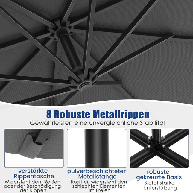 Solar-Ampelschirm, 300 cm, 40 LED-Lichter, Grau