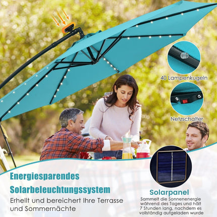 Solar-Terrassenschirm mit LED-Beleuchtung, 300 cm, Türkis