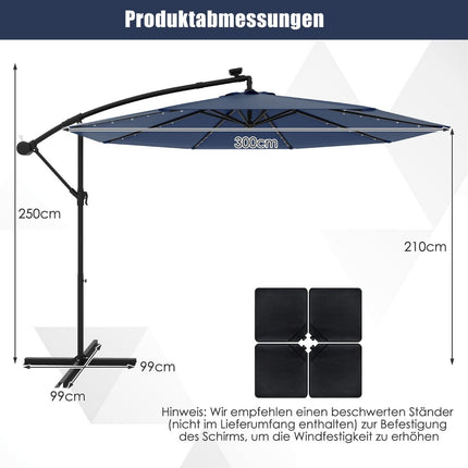 Solar-betriebener Terrassenschirm mit LED-Beleuchtung, Marineblau