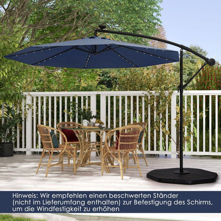 Solar-betriebener Terrassenschirm mit LED-Beleuchtung, Marineblau