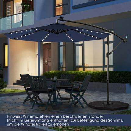 Solar-betriebener Terrassenschirm mit LED-Beleuchtung, Marineblau