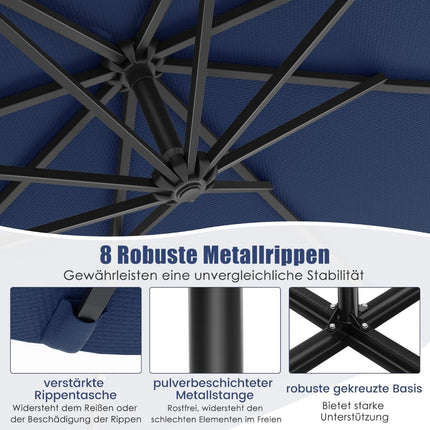 Solar-betriebener Terrassenschirm mit LED-Beleuchtung, Marineblau