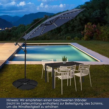 Solar-betriebener Terrassenschirm mit LED-Beleuchtung, Marineblau