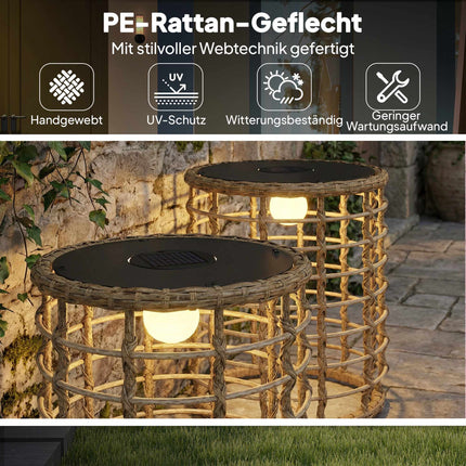 Solární ratanová sada lamp, teplé světlo, venkovní použití
