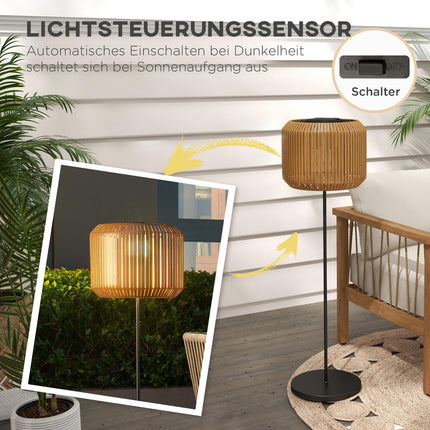Solar Rattan Floor Lamp, Warm Light, Auto On/Off
