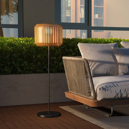 Solar Rattan Floor Lamp, Warm Light, Auto On/Off