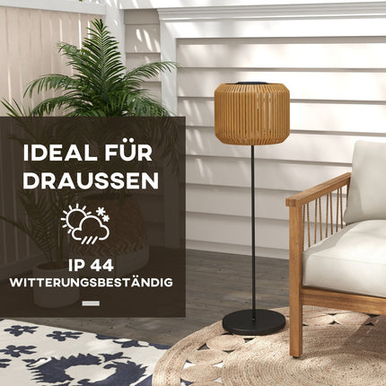 Solar Rattan Floor Lamp, Warm Light, Auto On/Off