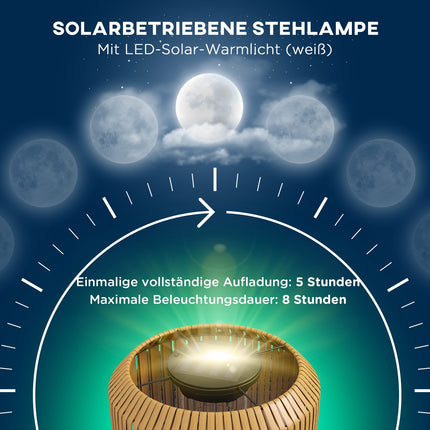 Solar Rattan Floor Lamp, Warm Light, Auto On/Off