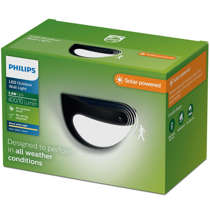 Solar-Wandleuchte, Schwarz, zwei Helligkeitsstufen, LED, IP44