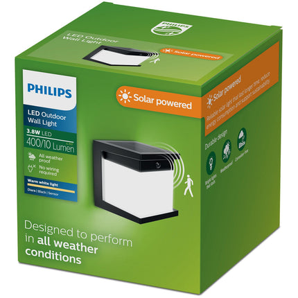 Solar-Wandleuchte mit Bewegungsmelder – Schwarz, LED, IP44