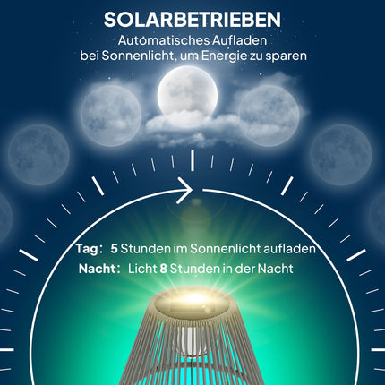 Boho Solar-Stehleuchte, Rattan, 25 LEDs, außen, IP44