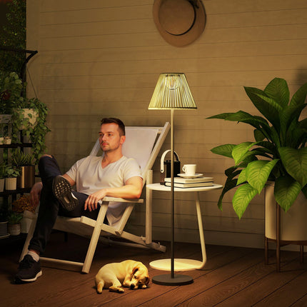 Boho Solar-Stehleuchte, Rattan, 25 LEDs, außen, IP44