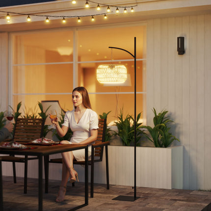 Boho Style Rattan Solar Floor Lamp, IP44 Waterproof