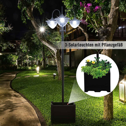 Solární zahradní světlo, 3ramenná lampa s podstavcem květináče