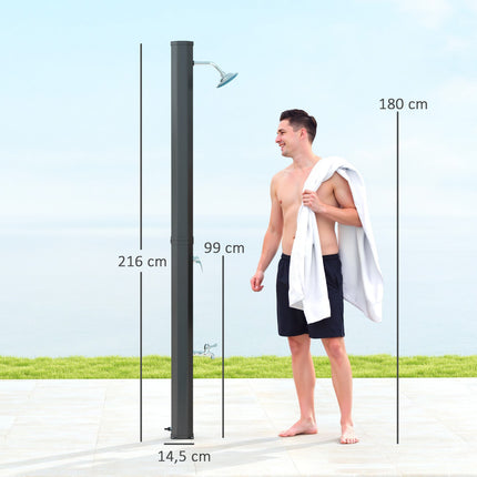 Solardouche 35 liter solartuindouche met kraan, douchekop, handdouche, zijbak, tot 55 °C, buitendouche zonder stroomaansluiting, buitendouche, campingdouche, regendouche, warm water