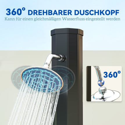 Solardouche 35 liter solartuindouche met kraan, douchekop, handdouche, zijbak, tot 55 °C, buitendouche zonder stroomaansluiting, buitendouche, campingdouche, regendouche, warm water