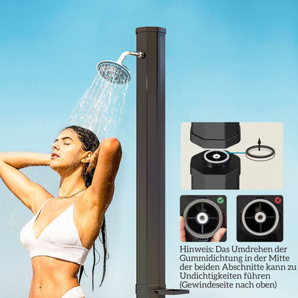 Solardouche 35 liter solartuindouche met kraan, douchekop, handdouche, zijbak, tot 55 °C, buitendouche zonder stroomaansluiting, buitendouche, campingdouche, regendouche, warm water