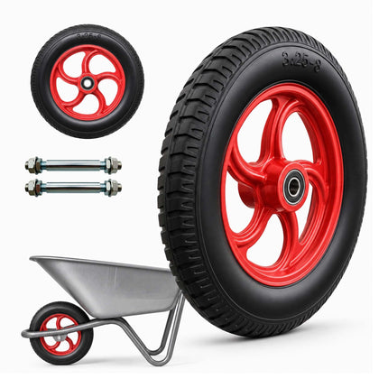 Solid Rubber Wheelbarrow Wheels, 3.25-8, Set of 2