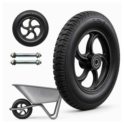 Solid Rubber Wheelbarrow Wheels, 3.25-8, Set of 2