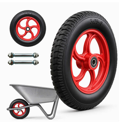 Solid Rubber Wheelbarrow Wheels, 3.25-8, Set of 2
