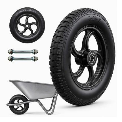 Solid Rubber Wheelbarrow Wheels, 3.25-8, Set of 2