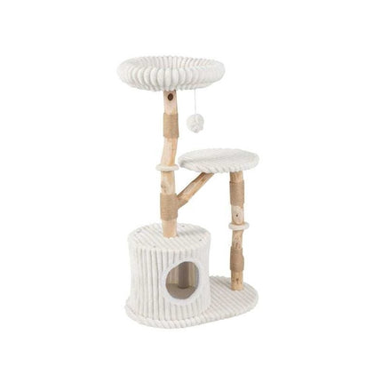 Solid Wood Cat Tree with Real Branches and Scratching Posts, 41 Inch, Beige
