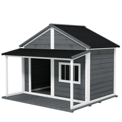 Outdoor Weatherproof Dog House with Patio, Small, Gray
