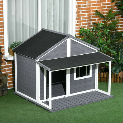 Outdoor Weatherproof Dog House with Patio, Small, Gray